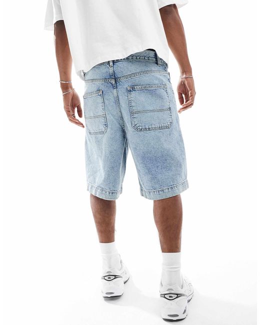 Short en jean long effet vieilli - clair délavé ASOS pour homme en coloris Blue