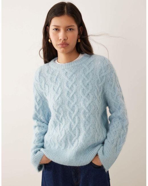 Vila Blue Fluffy Cable Knit Sweater