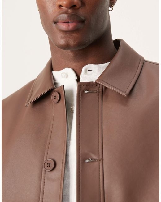 ASOS Brown Faux Leather Harrington Jacket for men