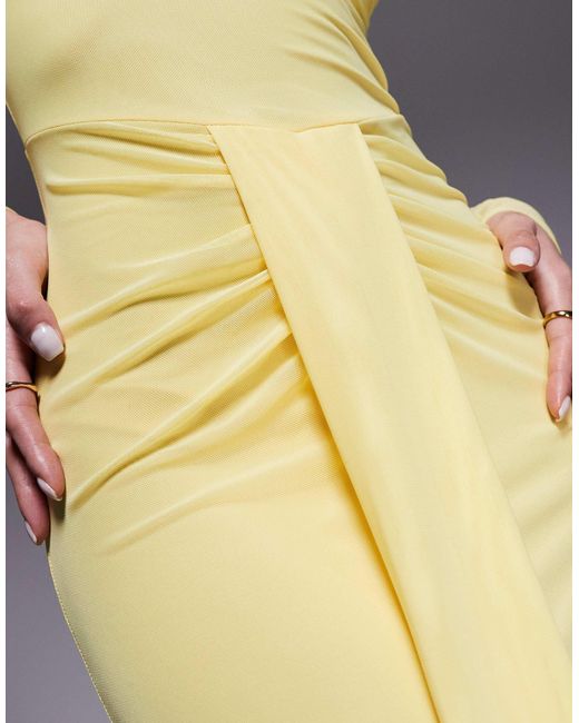 ASOS Yellow Mesh Long Sleeve Slash Neck Open Back Maxi Dress With Sash