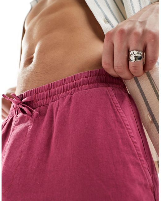 Pantalon décontracté en lin avec taille élastiquée ASOS pour homme en coloris Pink