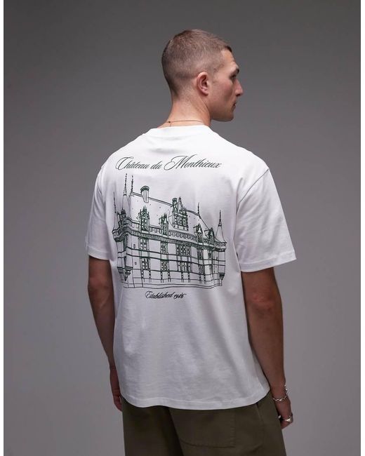 Topman Gray Oversized Fit T-shirt With Front And Back Chateau Print for men