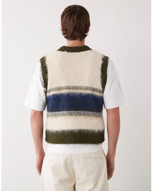 Reclaimed (vintage) Natural Fluffy Knitted Tank Top With Collar Detail for men