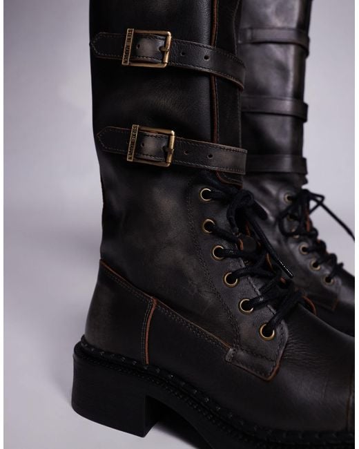 Steve Madden Blue Rox Dk Buckle Detail Lace Up Boots