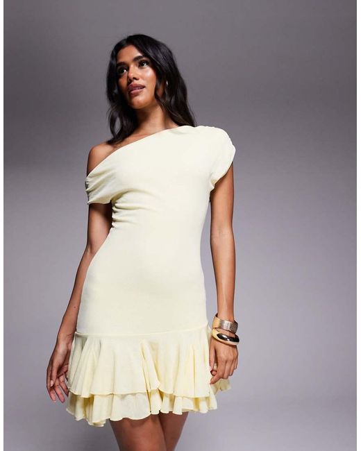 Kaiia Multicolor Exclusive Textured Mesh Drape Off Shoulder Rara Hem Mini Dress