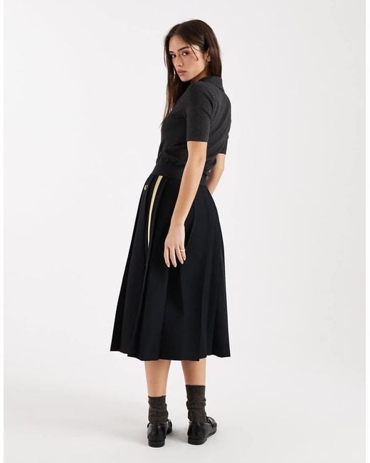 Fred Perry Black Co-Ord Tape Detail Logo Pleated Midi Tennis Skirt