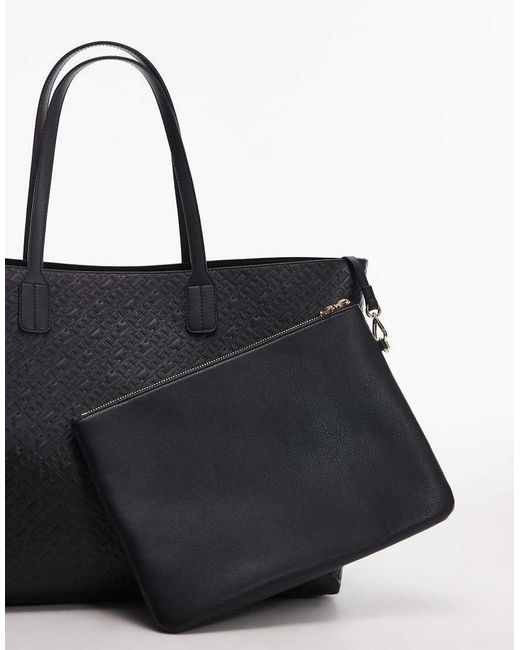 Tommy Hilfiger Blue Icon Mono Print Leather Tote Bag