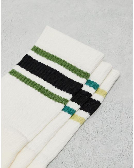 ASOS White 3 Pack Socks With Multi Colour Stripes for men