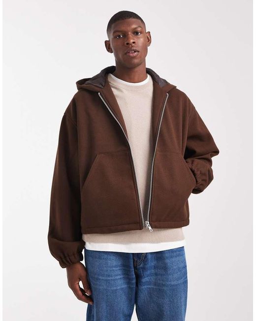 Chaqueta Extragrande Con Capucha De Tejido Efecto Lana De -Verde ASOS de hombre de color Brown