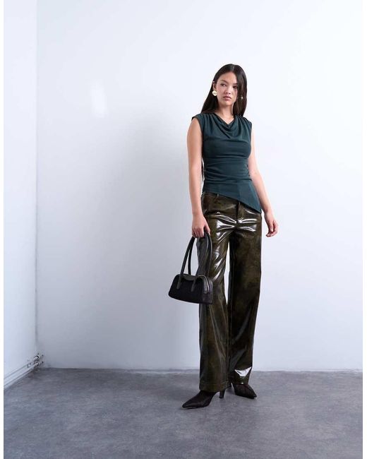 TOPSHOP Top Van Cupro Met Gedrapeerde Hals in het Blue