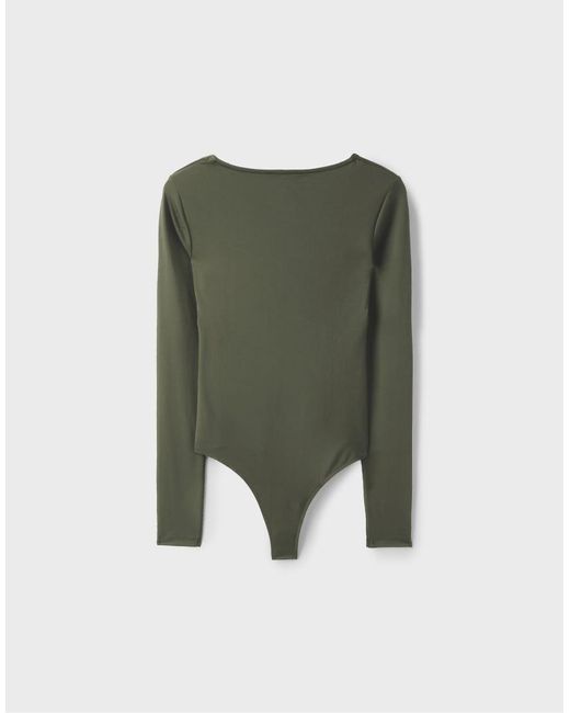Stradivarius Green V-neck Bodysuit With Under-bust Gathering