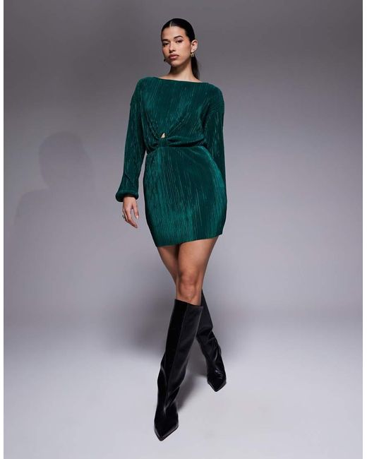 ASOS Plissé Mini Jurk Met Gedraaide Voorkant in het Green