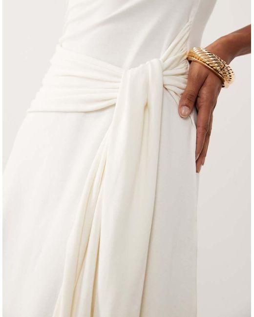 ASOS Natural Short Sleeve Midi Dress With Tie Waist