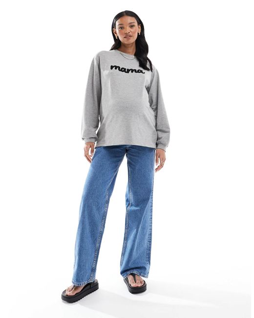 ASOS Women's Blue Asos Design Maternity Wide Leg Dad Jeans