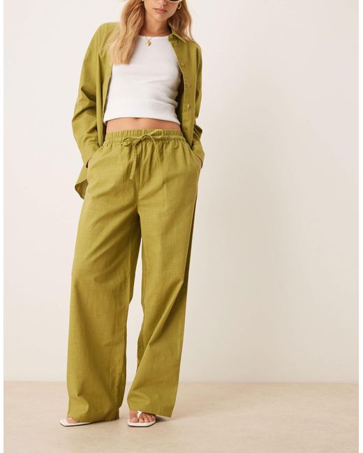 Pantalon d'ensemble à enfiler en aspect lin - olive ASOS en coloris Green
