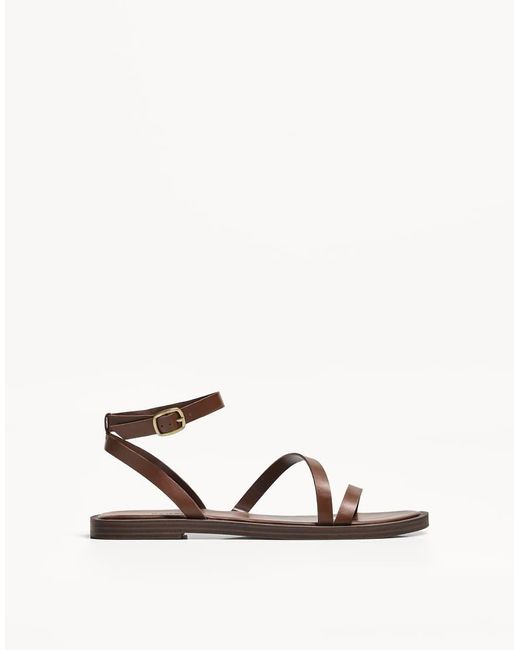 Bershka Natural Strappy Flat Sandals