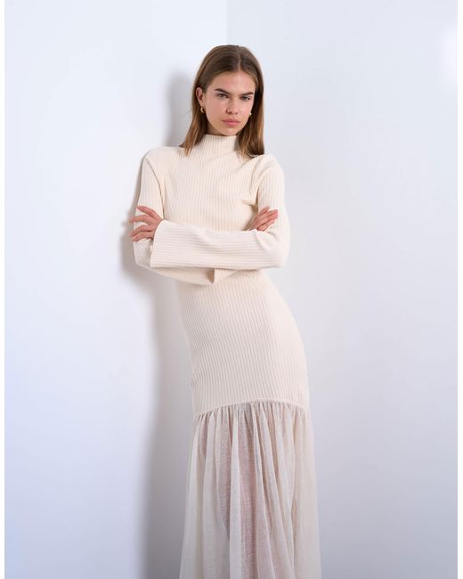 TOPSHOP Knitted Full Skirt Dress in White | Lyst