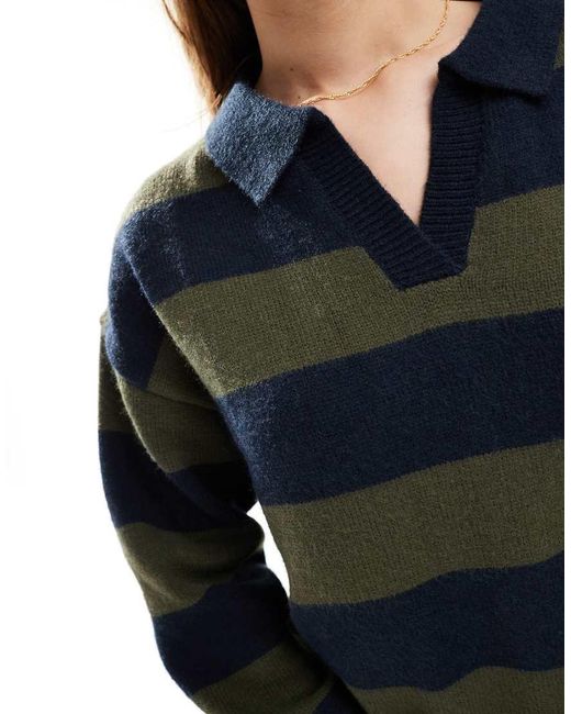 Daisy Street Black Chunky Stripe Knitted Rugby Top