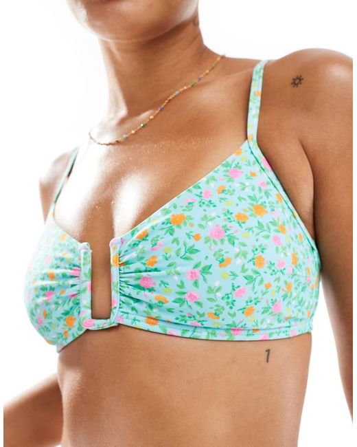 Top Bikini A Fiorellini Con Ferretto di New Look in Blue