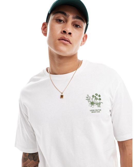 T-shirt oversize bianca con fiori sulla schiena di SELECTED in White da Uomo
