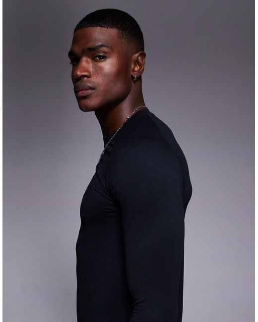 4505 Blue Seamless Mesh Slim Fit Lightweight Base Layer Long Sleeve for men