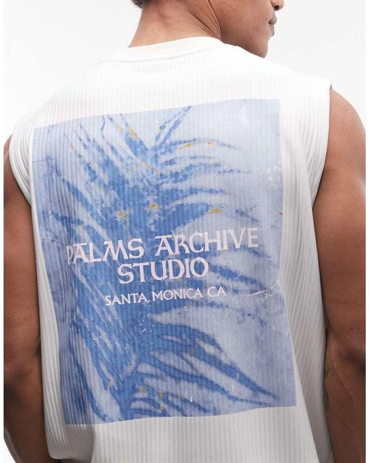 ASOS Blue Heavyweight Oversized Tank Co-ord With Palm Graphic for men