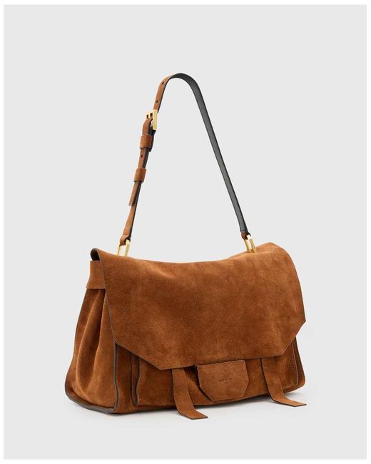 AllSaints Brown Ursa Suede Satchel Bag