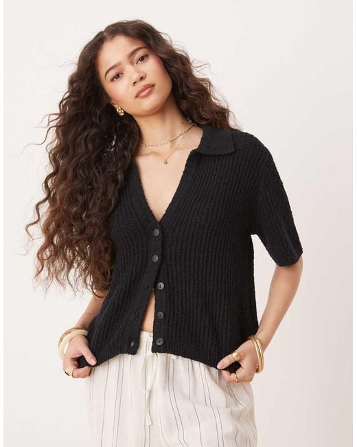 Abercrombie & Fitch Black Short Sleeve Crochet Cardigan