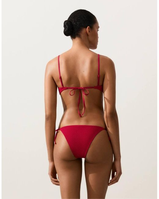 Oysho Red Medium-Coverage Waffle Bikini Briefs With Ties