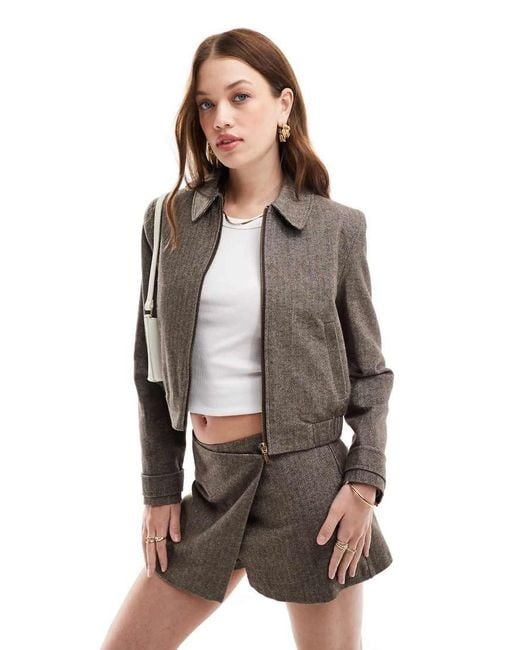 Miss Selfridge Brown Herringbone Bomber Jacket Co-ord
