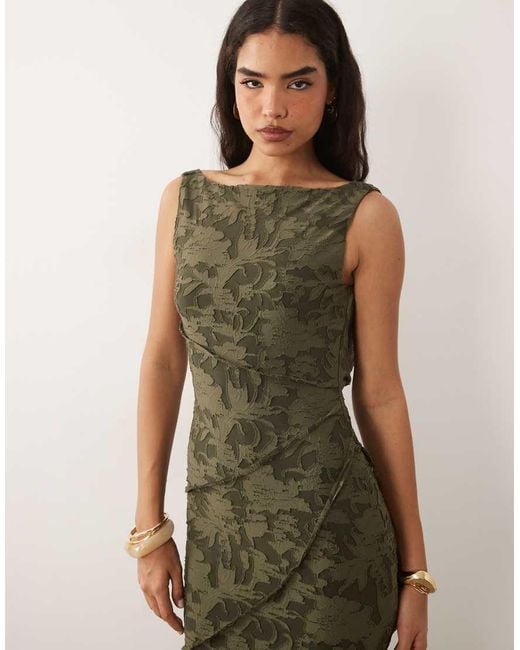 ASOS Green Raw Seam Cowl Back Devore Maxi Dress
