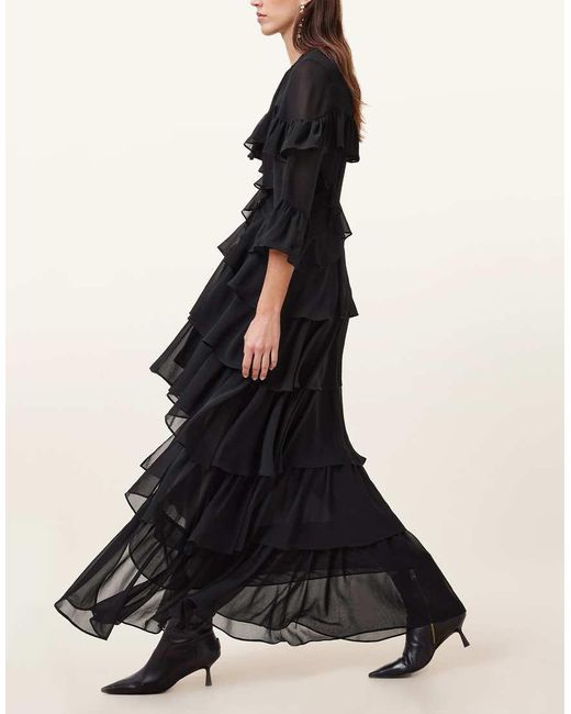 AllSaints Black Nat Ruffled High Low Maxi Dress