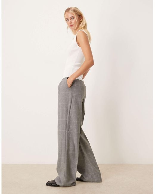 ASOS Natural Tall – elegante hose mit weitem bein, gitterkaromuster und bundfalten