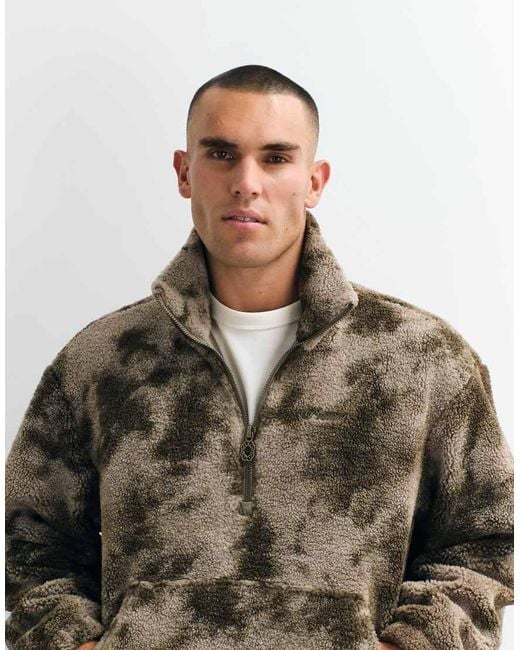 Prohibited Gray Oversized Half Zip Patterned Sherpa Fleece for men