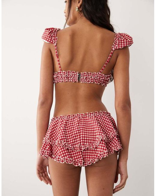 For Love & Lemons Red Alison High Waisted Frill Detail Bikini Bottoms