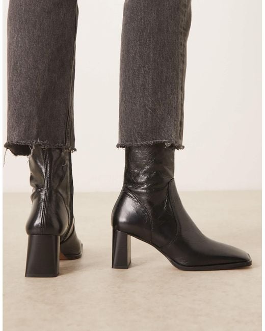 ASOS Black Ramona Leather Square Toe Heeled Ankle Boots