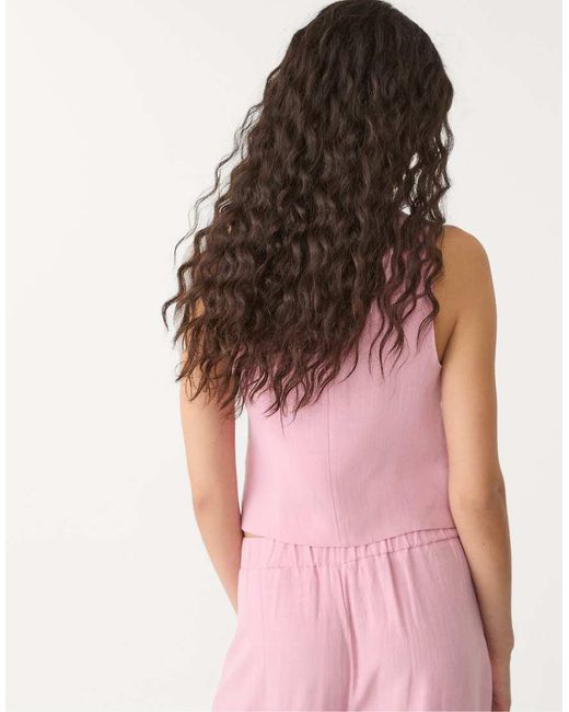Stradivarius Pink Linen Blend Waistcoat