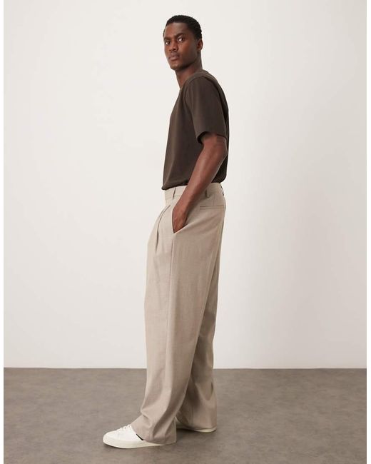 ASOS Natural Wide Suit Trousers for men