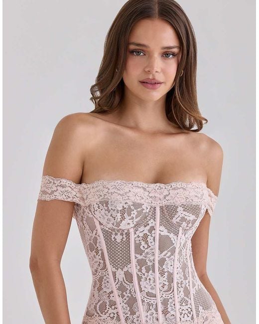 House Of Cb Pink Nerina Lace + Georgette Corset Maxi Dress
