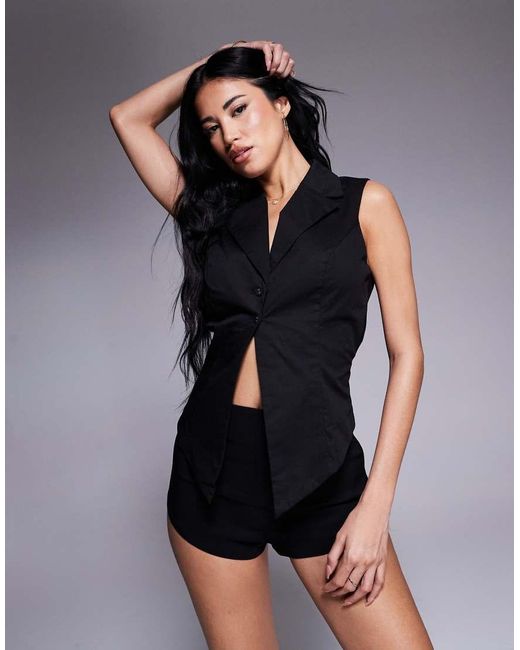 Princess Polly Black Tailored Open Tie Back Waistcoat