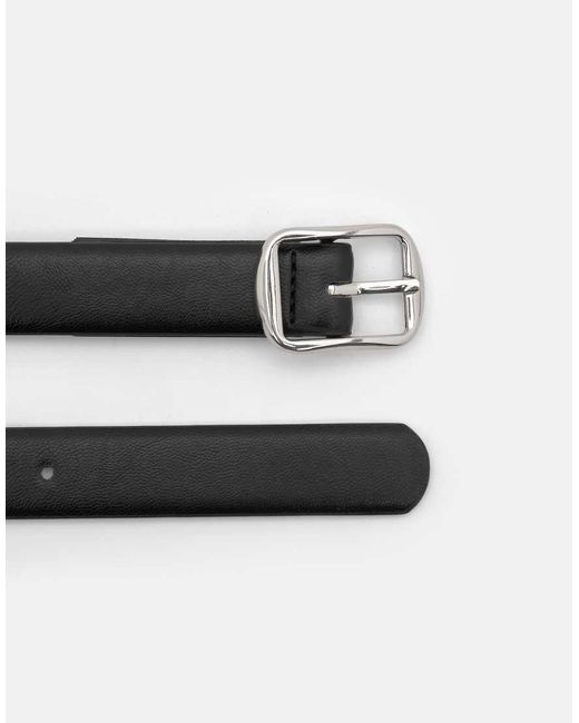 Pull&Bear White Thin Belt With Square Buckle