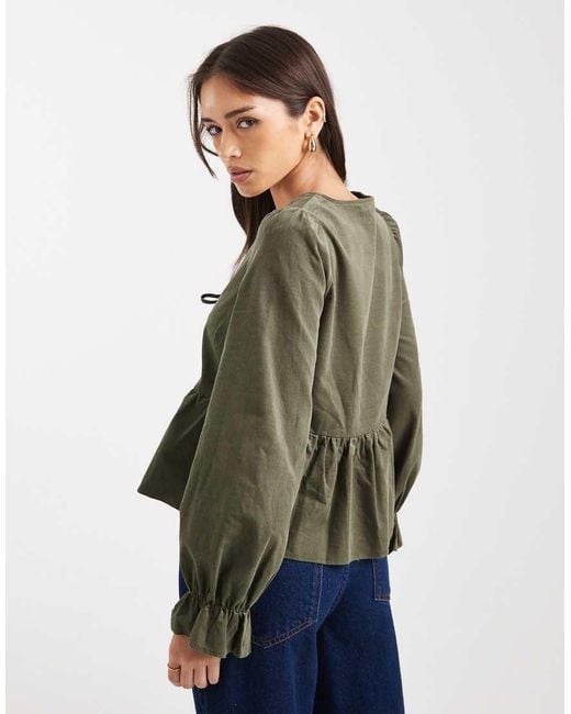 New Look Gray Cord Tie Front Shell Top