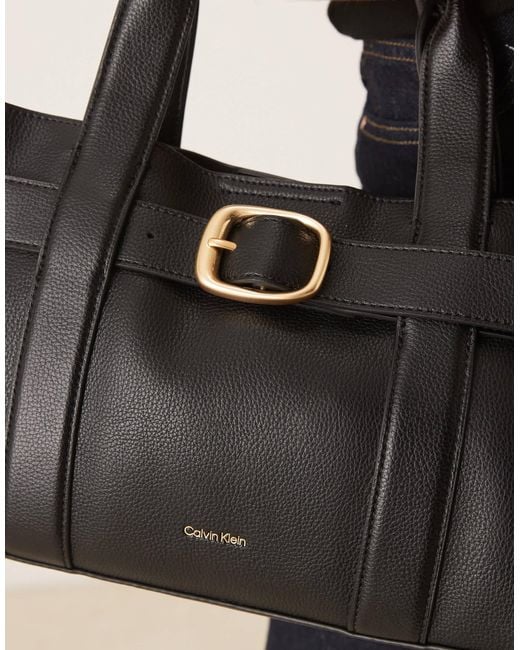 Calvin Klein Black Leather Buckle Mini Tote Bag