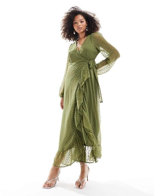 Vila Bridesmaid Dobby Wrap Maxi Dress With Frill Detail in Green | Lyst UK Vila Bridesmaid Dobby Wrap Maxi Dress With Frill Detail in Green | Lyst UK