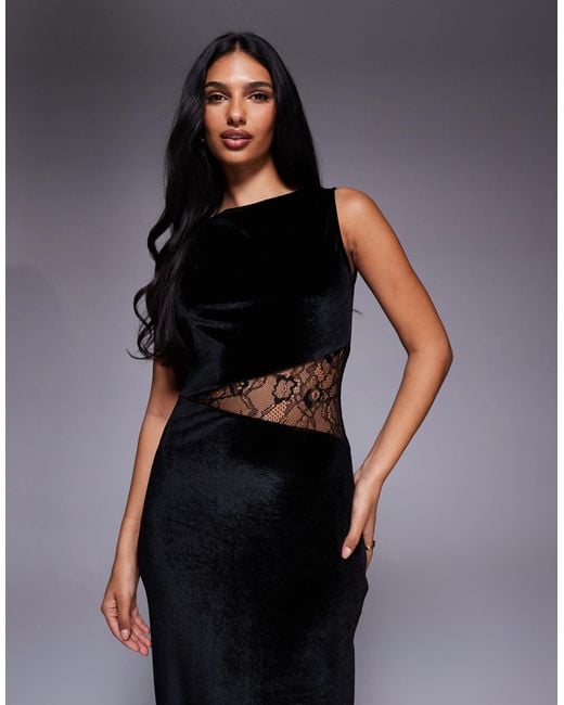 maxi dress with lace insert Prunella Purple Lace Detail Maxi Dress with Pleated Skirt – Frock and Frill main image 1
