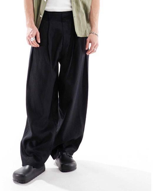 Bershka Black 100% Linen Tailored Trouser for men