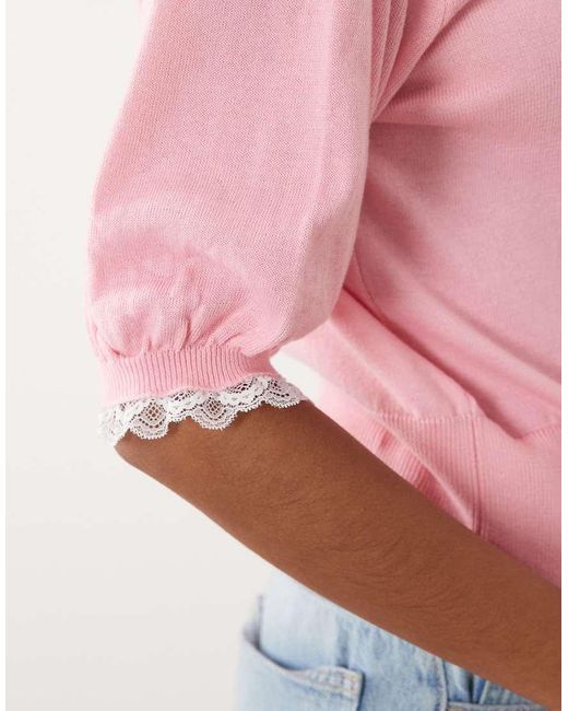 Miss Selfridge Pink Short Sleeve Knit Cardigan With Balloon Sleeves