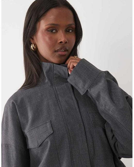 Kaiia Gray Exclusive Funnel Neck Pocket Detail Cinched Waist Tactical Bomber Jacket Co-Ord