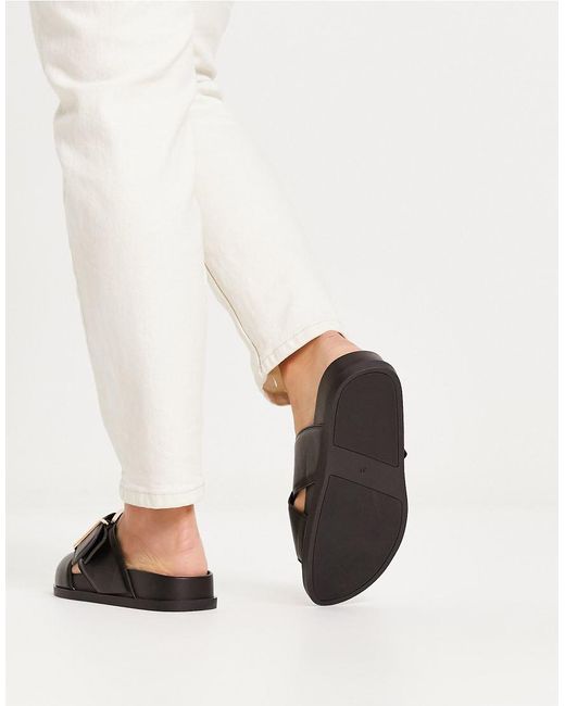 ASOS White Wide Fit Flash Buckle Cross-vamp Flat Sandals