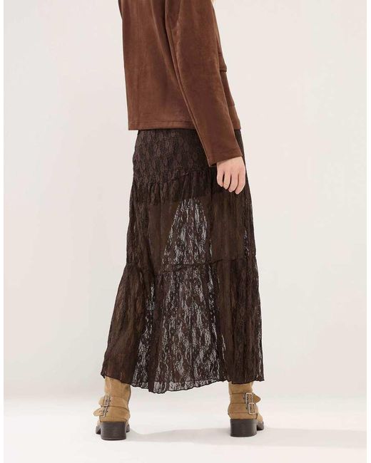 PixieGirl Brown Petite Lace Maxi Skirt